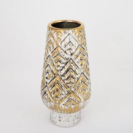 Βάζο Κεραμικό Λευκό-Χρυσό 12,5x12,5x31εκ. ESTHETI 752-20062