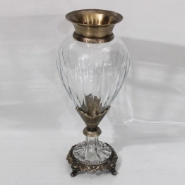 Βάζο Γυάλινο-Μεταλλικό Αντικέ Χρυσό-Διάφανο 17x38εκ. ESTHETI 819-00416