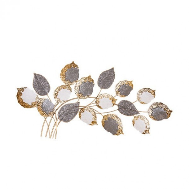 Διακοσμητικό Τοίχου Μεταλλικό Φύλλα Χρυσό-Γκρι-Λευκό 118x5,5x60εκ. ESTHETI 812-30014