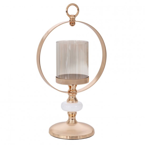 Κηροπήγιο Γυάλινο-Μεταλλικό Χρυσό 18x12x34εκ. iliadis 91772