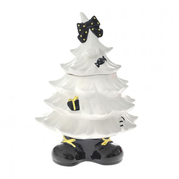 Χριστουγεννιάτικο Κουτί Δέντρο Κεραμικό Λευκό-Μαύρο 18x16x24εκ. iliadis 81419