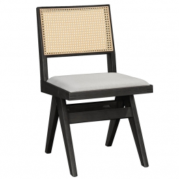 Καρέκλα Winslow pakoworld ξύλο rubberwood μαύρο-pvc rattan φυσικό-ύφασμα γκρι