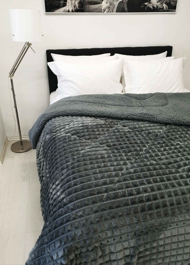 Κουβερτοπάπλωμα Flannel-Sherpa Υπέρδιπλο 220x240εκ. Comfort Rib Cut Dark Grey Le Blanc 7001051-11