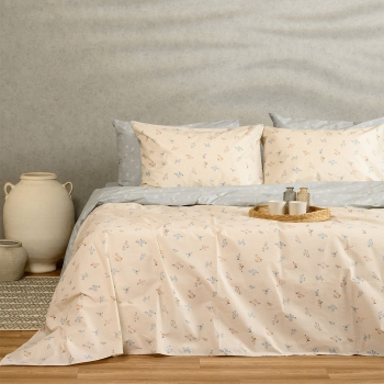 Παπλωματοθήκη 2 Όψεων Βαμβακερή Μονή 165x245εκ. Amour Blue-Beige Ultra Line Melinen 20004584