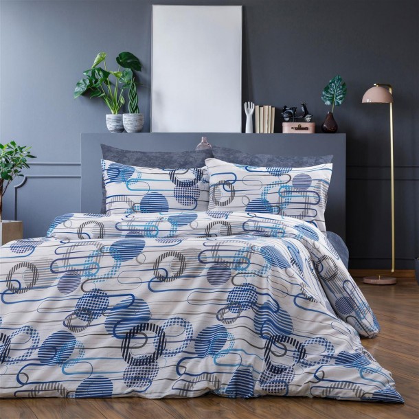 Παπλωματοθήκη Polycotton Μονή 160x240εκ. Διώνη 602 White-Blue DimCol