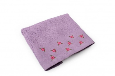 Πετσέτα Βαμβακερή Μεμονωμένη Προσώπου 50x90εκ. Μωβ Με Κέντημα Ανθάκι DimCol