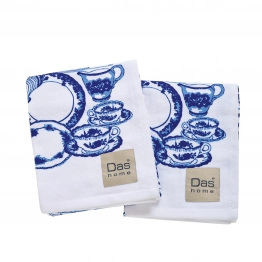 Ποτηρόπανο Σετ 2τμχ Βαμβακερό 40x60εκ. Kitchen 0738 Λευκό-Μπλε Das Home