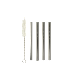 Σετ 4τμχ Καλαμάκια Ανοξείδωτα Κοντά 12,5εκ. Με Βουρτσάκι Καθαρισμού Metaltex 253182