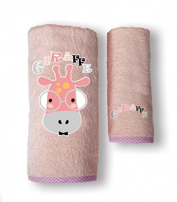 Σετ Πετσέτες Bebe 2τμχ Βαμβακερές Giraffe Pink SBaby