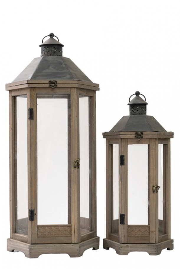 Φανάρι Σετ 2τμχ Ξύλινο Καφέ 33x29,5x77εκ.-25x22x53εκ. Zen Collection 24.17.49790
