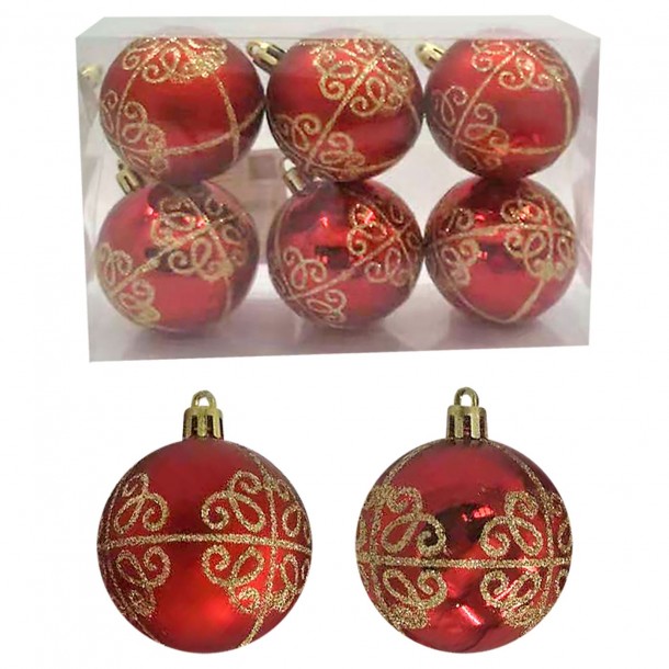 Σετ Μπάλες 6τμχ Ντεκόρ Κόκκινες Δ6εκ. Xmasfest 93-2824