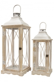 Φανάρι Σετ 2τμχ Ξύλινο Μπεζ 28x28x73εκ.-21x21x52,5εκ. Zen Collection 24.17.49795