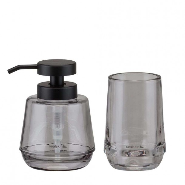 Σετ Ντισπένσερ Με Ποτηροθήκη Γυάλινο 380ml Mood Grey Sealskin 800053