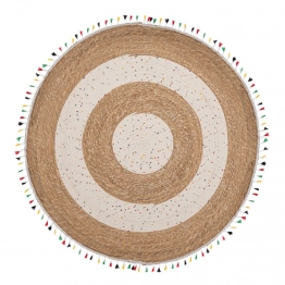 Χαλί Jute-Βαμβακερό Boho Στρογγυλό 120εκ. Καφέ-Natural Με Πολύχρωμα Κρόσσια iliadis 90165