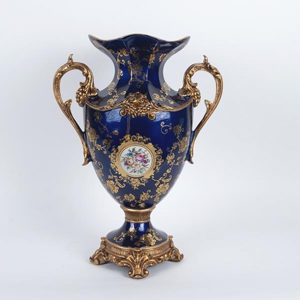 Βάζο Πορσελάνης-Polyresin Μπλε-Χρυσό 34,5x20x48εκ. ESTHETI 752-21018