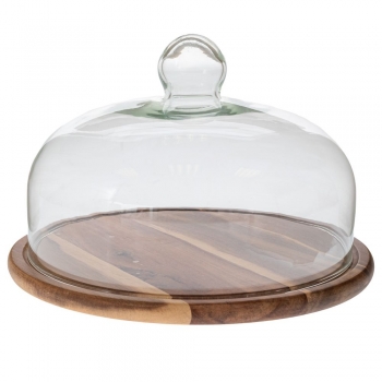 Δίσκος Σερβιρίσματος Ξύλινος Με Γυάλινο Καπάκι Natural-Διάφανο 29x21εκ. iliadis 91912