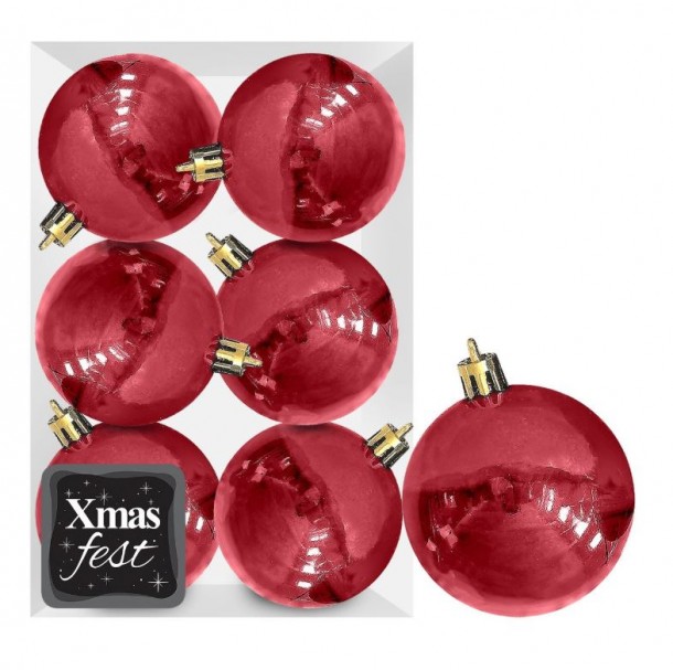 Σετ Μπάλες 6τμχ Κόκκινες Περλέ Δ6εκ. Xmas fest 93-2544