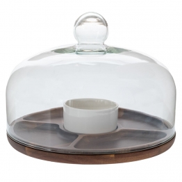 Ορντερβιέρα 5 Θέσεων Ξύλινη Με Γυάλινο Καπάκι Natural-Διάφανο Φ26,5x20εκ. iliadis 91913