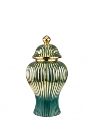 Βάζο Κεραμικό Με Καπάκι Πράσινο-Χρυσό 15,5x29,5εκ. Zen Collection 24.12.50668