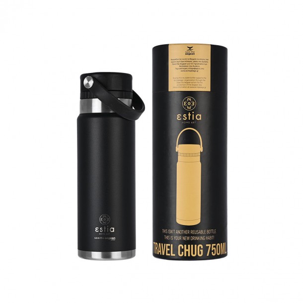 Θερμός Ανοξείδωτος Travel Chug Midnight Black Save The Aegean Estia 750ml-7x7x25εκ. 01-17903