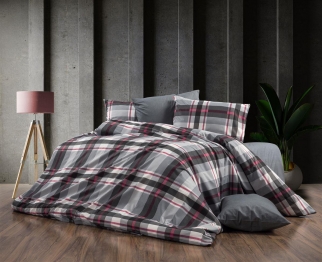 Σετ Σεντόνια 4τμχ Polycotton Υπέρδιπλα 220x240εκ. Εκάβη 424 Grey-Bordeaux DimCol