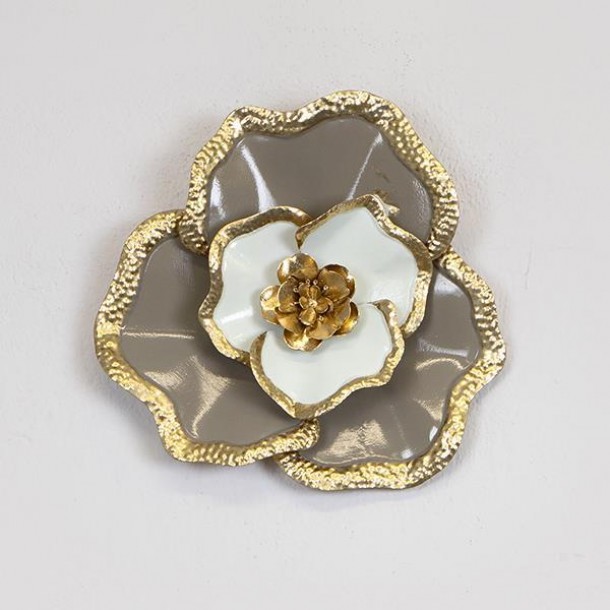 Διακοσμητικό Τοίχου Μεταλλικό Λουλούδι Χρυσό-Άσπρο-Γκρι 29,8x5,7x32,4εκ. ESTHETI 755-10030