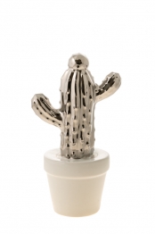 Διακοσμητικός Κάκτος Κεραμικός Ασημί Σε Λευκή Γλάστρα 12,7εκ. Zen Collection 22.19.48237