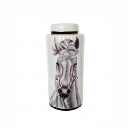 Βάζο Κεραμικό Άλογο Με Καπάκι Λευκό-Μαύρο Art Et Lumiere 15x36εκ. 05885