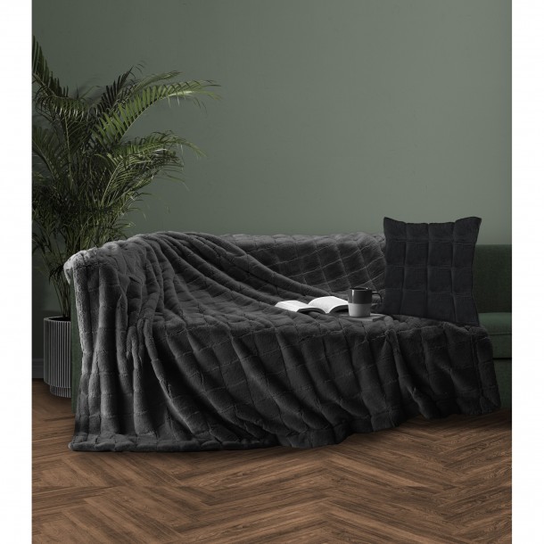 Ριχτάρι Faux Fur-Polyester Διθέσιος 180x250εκ. & Μαξιλαροθήκη Nola1 Dark Grey Makis Tselios