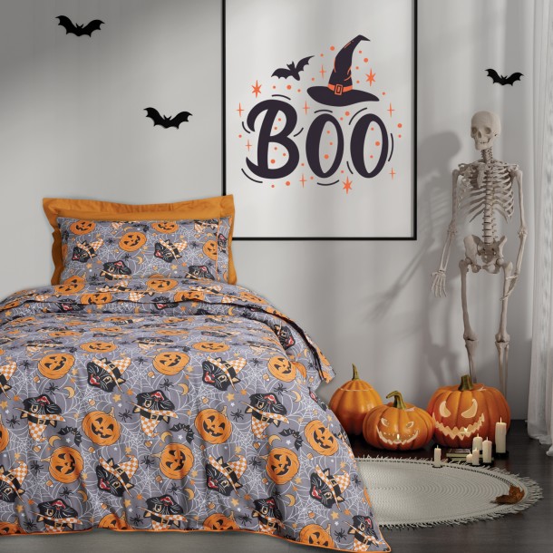 Σετ Σεντόνια Polycotton Μονά 170x260εκ. Kid Line 4968 Grey-Orange Das Kids