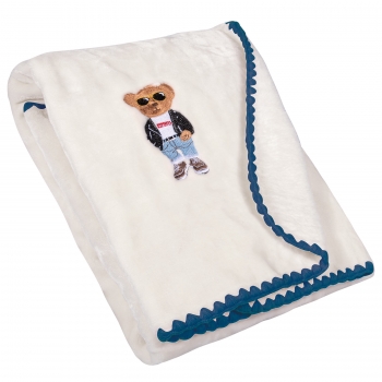 Κουβέρτα Βελουτέ Κούνιας 110x140εκ. Essential Baby 8838 Ιβουάρ-Μπλε Greenwich Polo Club