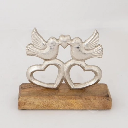 Διακοσμητικό Επιτραπέζιο Πουλιά-Καρδιές Ξύλινο-Μεταλλικό Ασημί-Natural 20x5x18εκ. ESTHETI 752-11603