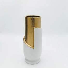 Βάζο Κεραμικό Λευκό-Χρυσό 12,5x12,5x30,5εκ. ESTHETI 819-00102