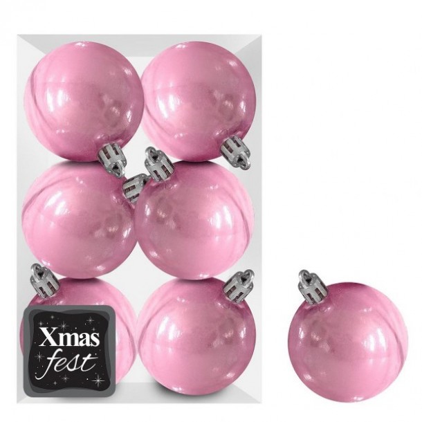 Σετ Μπάλες 6τμχ Περλέ Ροζ Δ6εκ. Xmas fest 93-3533