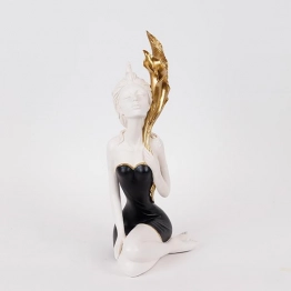 Διακοσμητικό Επιτραπέζιο Γυναίκα Με Λουλούδι Polyresin Λευκό-Χρυσό-Μαύρο 15x11x43εκ. ESTHETI 752-27196