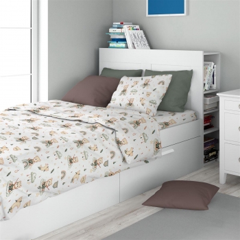 Σετ Σεντόνια 3τμχ Βαμβακερά Μονά 160x240εκ. Cloudy Bear 581 White-Olive Dimcol