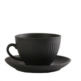 Φλυτζάνι Με Πιατάκι Cappuccino Χειροποίητο Stoneware Black Mat Gobi ESPIEL 310ml-16x8,5εκ. OW2045K6