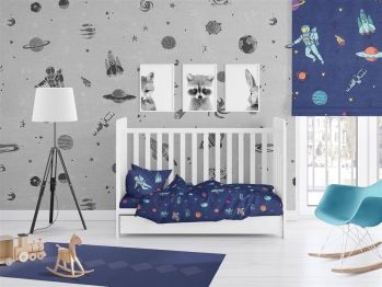 Σετ Σεντόνια 3τμχ Βαμβακερά Κούνιας 120x160εκ. Space 189 Blue DimCol