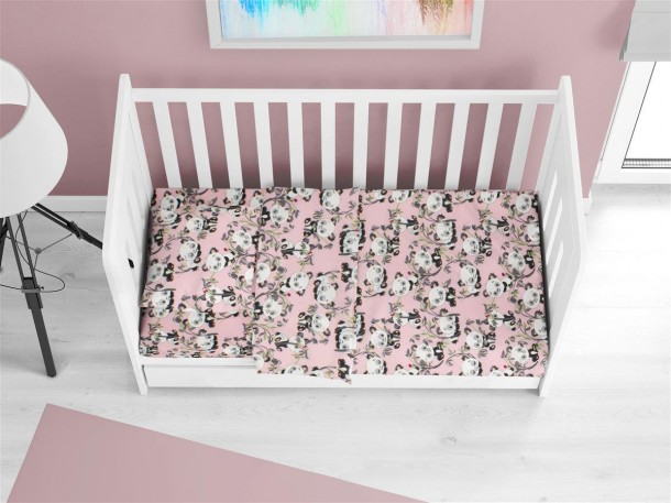 Σετ Σεντόνια Φανελένια Κούνιας 120x160εκ. Panda Bear 97 Pink DimCol