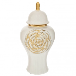 Βάζο Με Καπάκι Κεραμικό Λευκό-Χρυσό Λουλούδι Φ19x40εκ. iliadis 88398