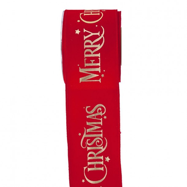 Χριστουγεννιάτικη Κορδέλα Βελούδινη Lux Merry Christmas 8εκ.-9μ. Κόκκινη-Χρυσή iliadis 70187