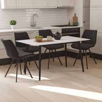 Τραπεζαρία Sabia-Gustas pakoworld σετ 5τεμ sintered stone-μαύρο-ανθρακί 120x60x75εκ