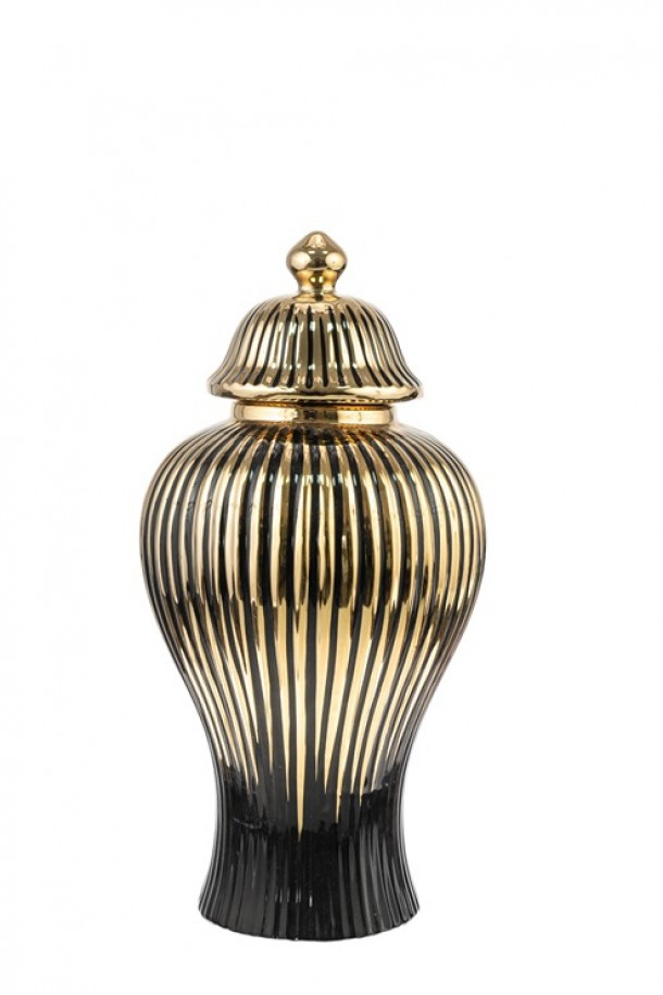 Βάζο Κεραμικό Με Καπάκι Μαύρο-Χρυσό 17,5x35εκ. Zen Collection 24.12.50673