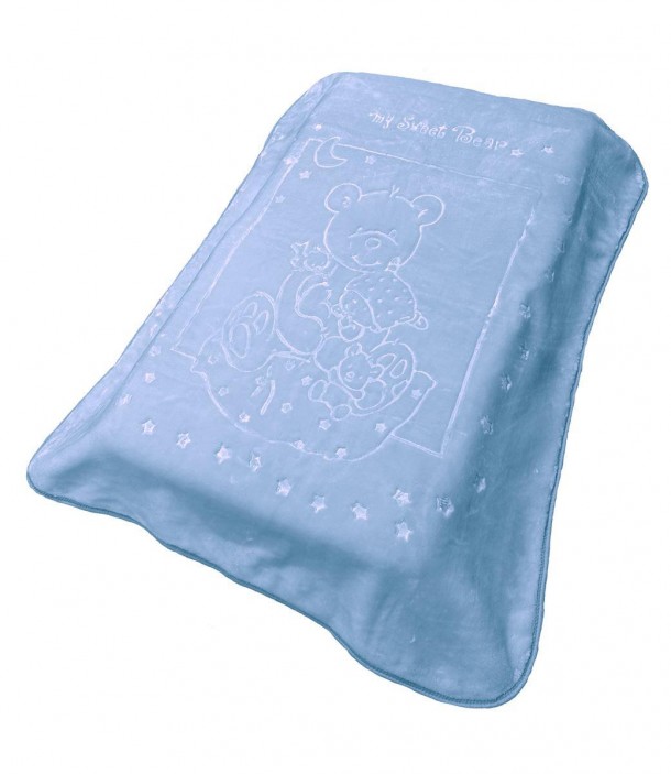 Κουβέρτα Κούνιας Βελουτέ Polyester 110x140εκ. Sweet Bear 11 Blue DimCol