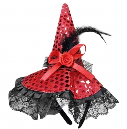 Στέκα Καπέλο Μάγισσας με Πούλιες 26x20εκ. Μαύρο-Κόκκινο Carnavalista 3-2453
