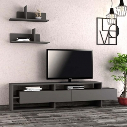 Έπιπλο τηλεόρασης Gara Megapap από μελαμίνη χρώμα ανθρακί 180x29,8x42εκ.