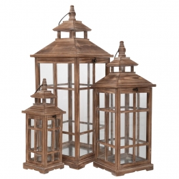 Φανάρι Σετ 3τμχ Ξύλινο Καφέ 31,5x31,5x81,5εκ.-23x23x63,5εκ.-15,5x15,5x45εκ. iliadis 89543