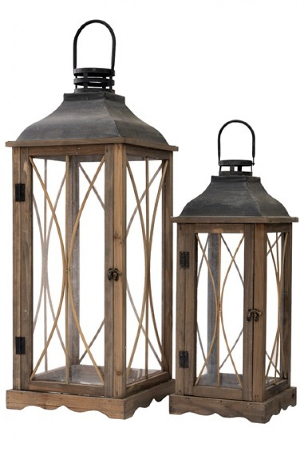 Φανάρι Σετ 2τμχ Ξύλινο Καφέ 28x28x73εκ.-21x21x52,5εκ. Zen Collection 24.17.49794