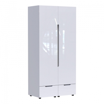 Ντουλάπα δίφυλλη Afina pakoworld mdf σε λευκή glossy απόχρωση 100x57x213εκ
