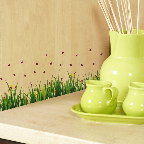 Αυτοκόλλητα Τοίχου Βινυλίου Ladybugs On Grass 45x35εκ. ANGO 59393